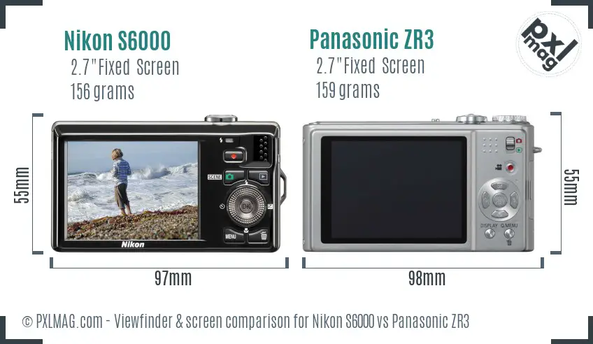 Nikon S6000 vs Panasonic ZR3 Screen and Viewfinder comparison