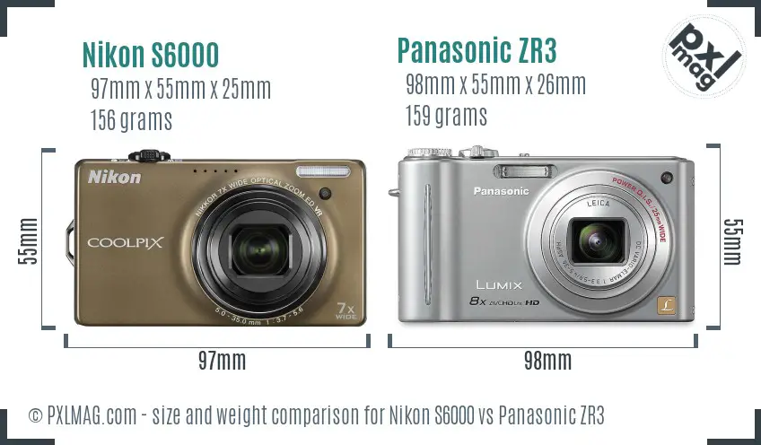 Nikon S6000 vs Panasonic ZR3 size comparison