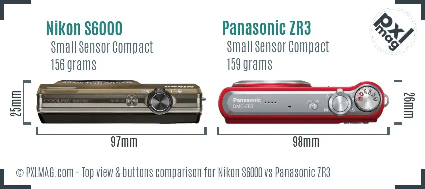 Nikon S6000 vs Panasonic ZR3 top view buttons comparison