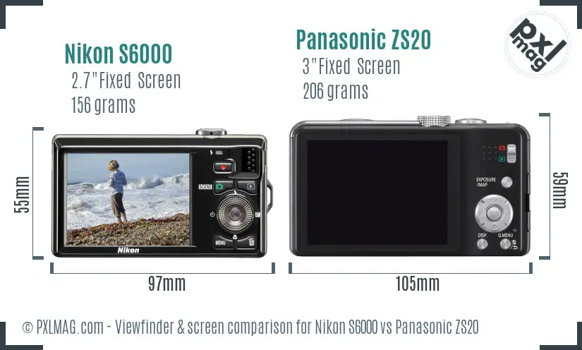 Nikon S6000 vs Panasonic ZS20 Screen and Viewfinder comparison