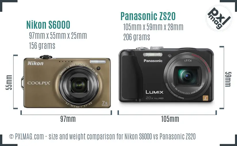 Nikon S6000 vs Panasonic ZS20 size comparison