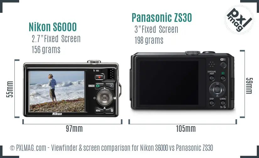 Nikon S6000 vs Panasonic ZS30 Screen and Viewfinder comparison
