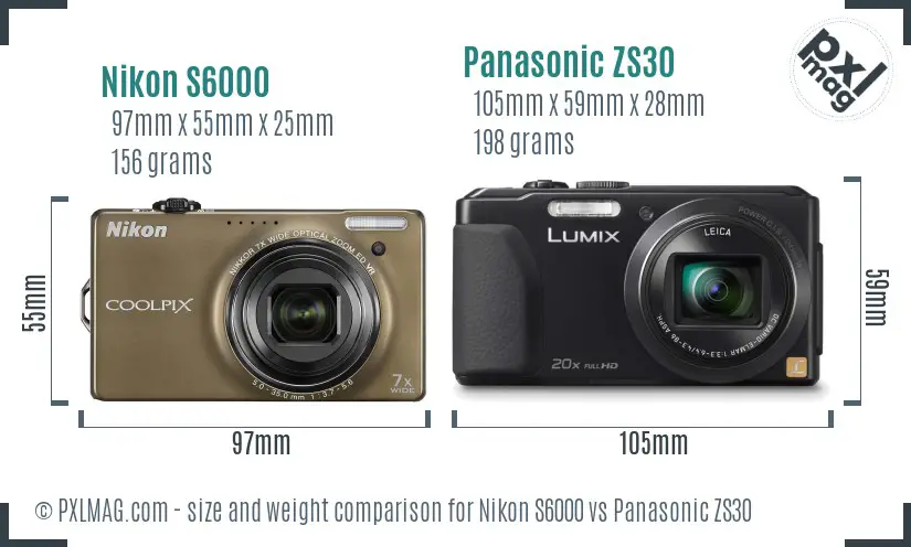 Nikon S6000 vs Panasonic ZS30 size comparison