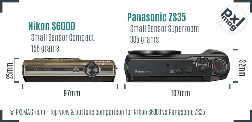 Nikon S6000 vs Panasonic ZS35 top view buttons comparison Nikon S6000 vs Panasonic ZS35 top view buttons comparison