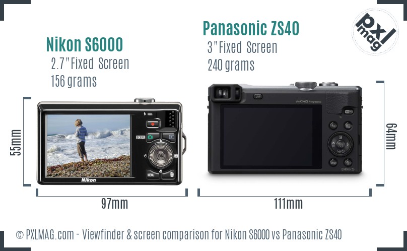 Nikon S6000 vs Panasonic ZS40 Screen and Viewfinder comparison