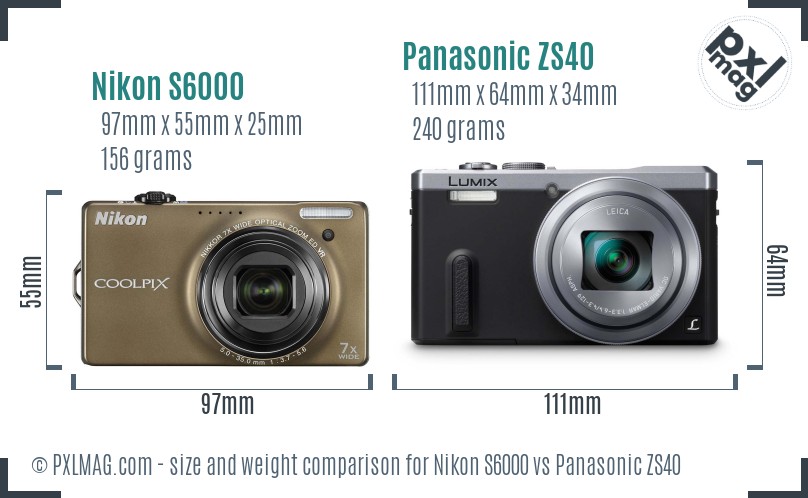 Nikon S6000 vs Panasonic ZS40 size comparison Nikon S6000 vs Panasonic ZS40 size comparison