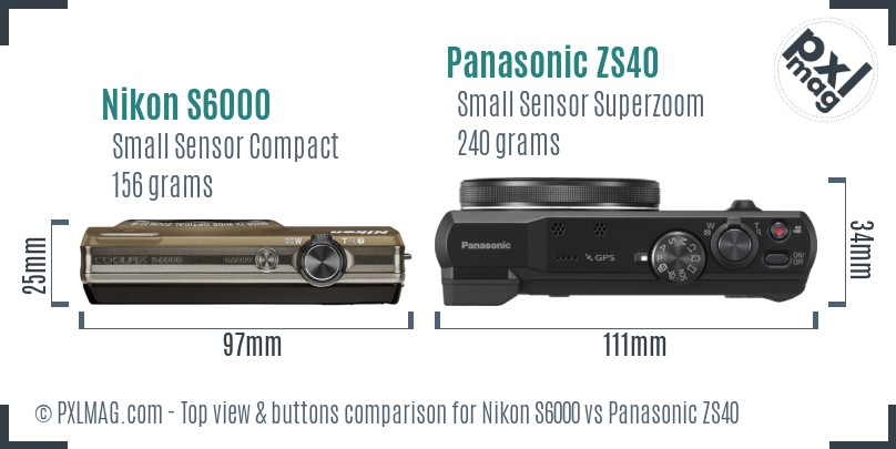 Nikon S6000 vs Panasonic ZS40 top view buttons comparison