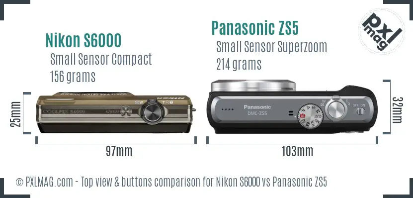 Nikon S6000 vs Panasonic ZS5 top view buttons comparison Nikon S6000 vs Panasonic ZS5 top view buttons comparison