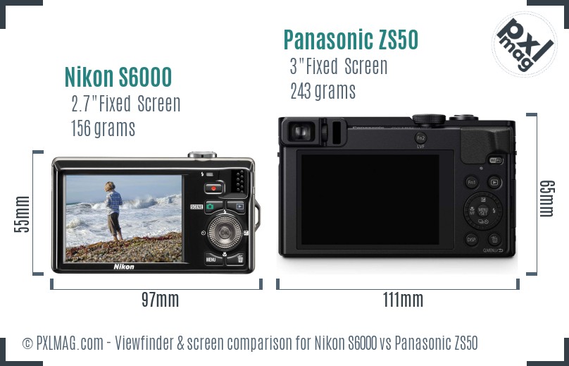 Nikon S6000 vs Panasonic ZS50 Screen and Viewfinder comparison