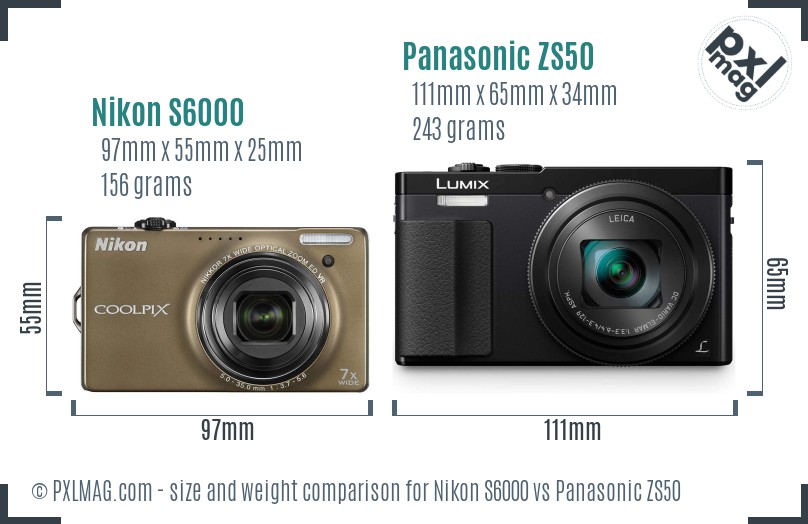 Nikon S6000 vs Panasonic ZS50 size comparison