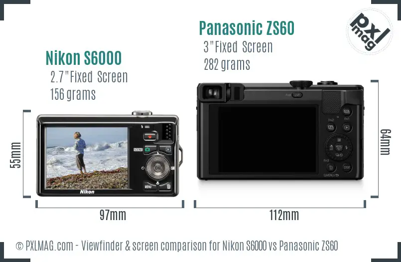 Nikon S6000 vs Panasonic ZS60 Screen and Viewfinder comparison