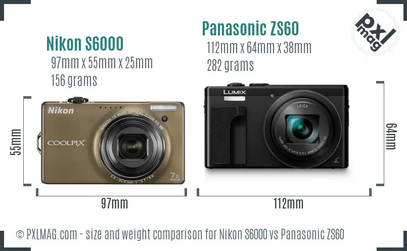 Nikon S6000 vs Panasonic ZS60 size comparison