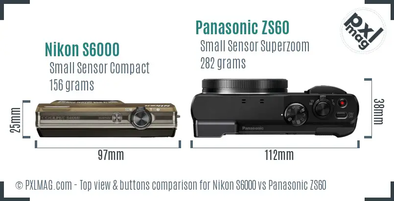 Nikon S6000 vs Panasonic ZS60 top view buttons comparison