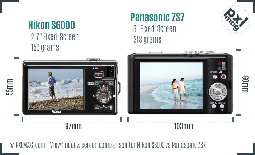 Nikon S6000 vs Panasonic ZS7 Screen and Viewfinder comparison