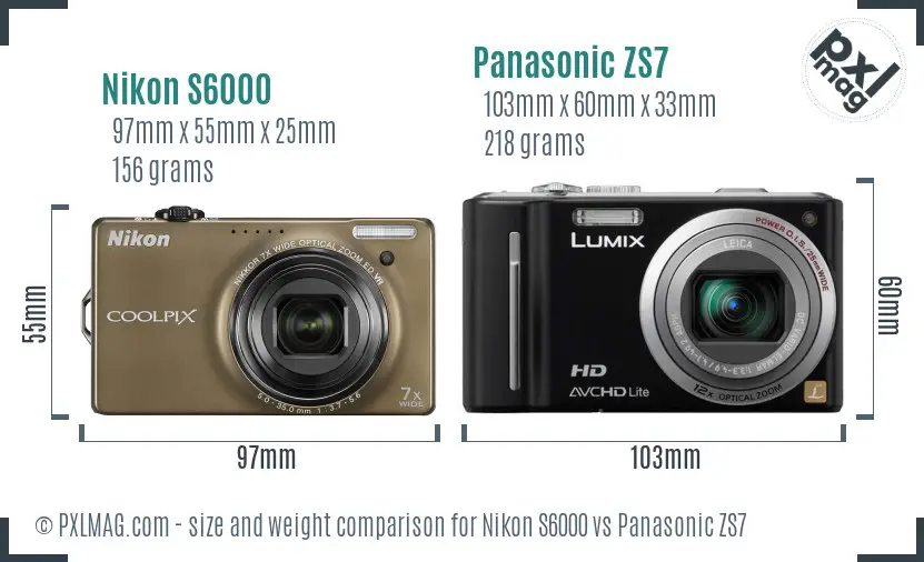Nikon S6000 vs Panasonic ZS7 size comparison