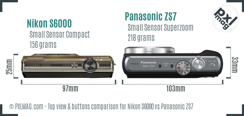 Nikon S6000 vs Panasonic ZS7 top view buttons comparison