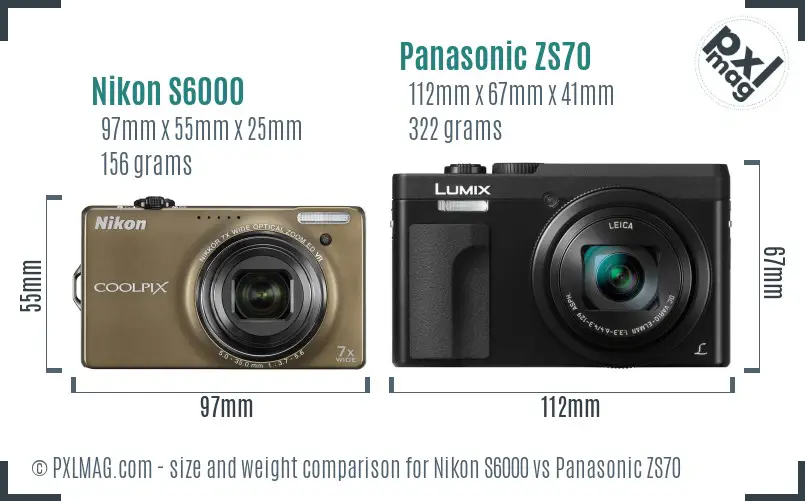 Nikon S6000 vs Panasonic ZS70 size comparison Nikon S6000 vs Panasonic ZS70 size comparison