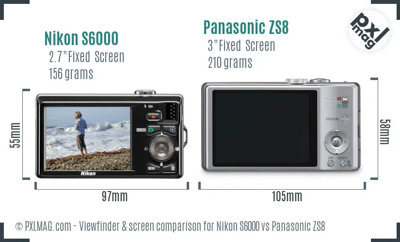 Nikon S6000 vs Panasonic ZS8 Screen and Viewfinder comparison