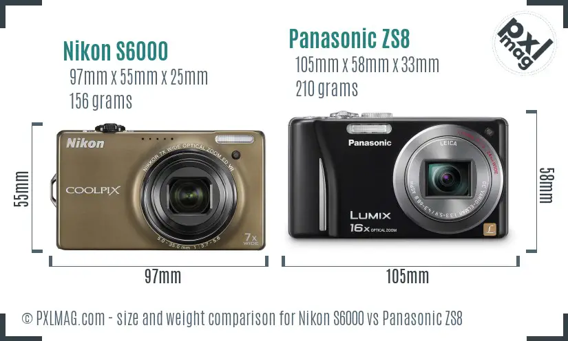 Nikon S6000 vs Panasonic ZS8 size comparison