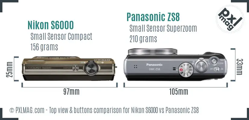 Nikon S6000 vs Panasonic ZS8 top view buttons comparison