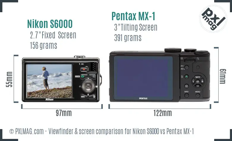 Nikon S6000 vs Pentax MX-1 Screen and Viewfinder comparison