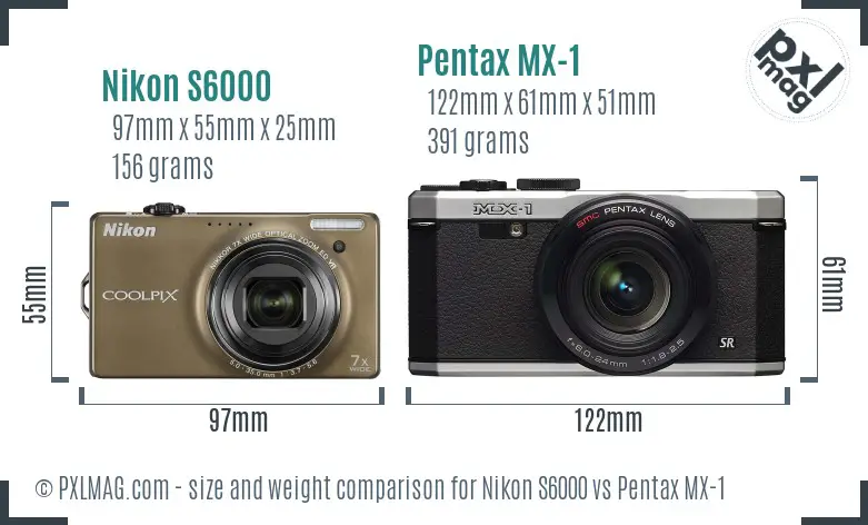 Nikon S6000 vs Pentax MX-1 size comparison