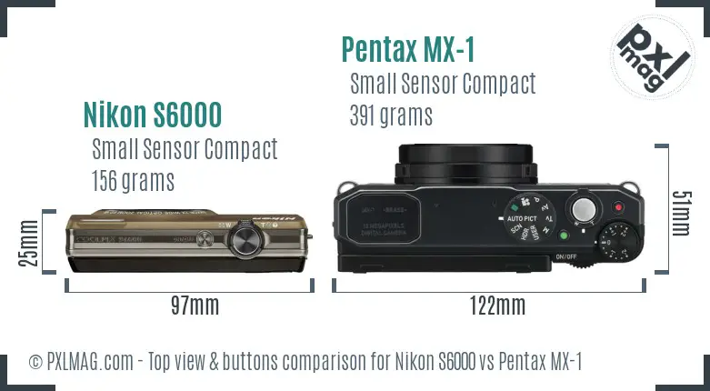 Nikon S6000 vs Pentax MX-1 top view buttons comparison