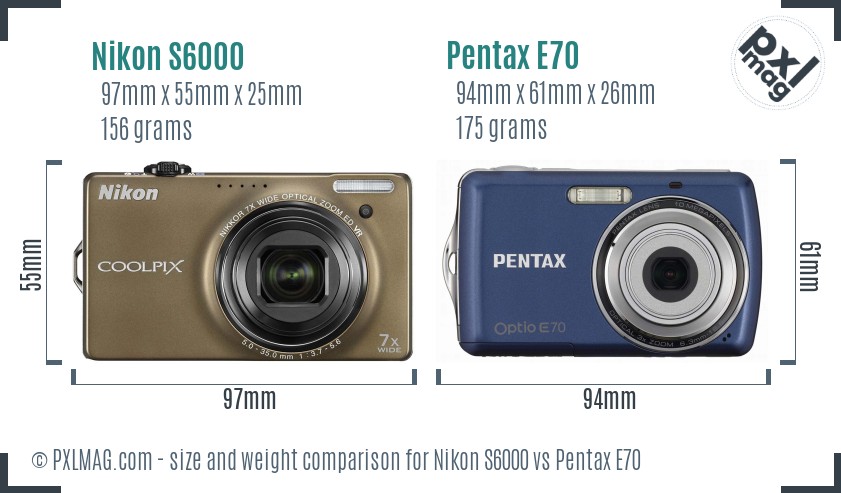 Nikon S6000 vs Pentax E70 size comparison Nikon S6000 vs Pentax E70 size comparison