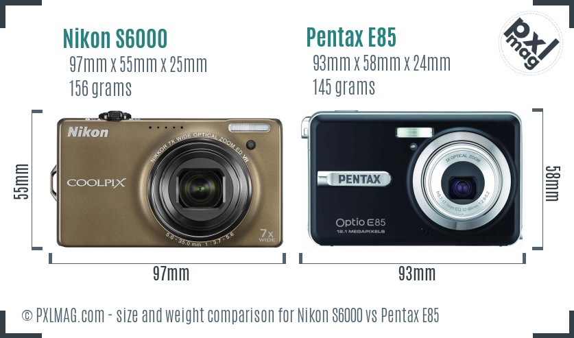 Nikon S6000 vs Pentax E85 size comparison Nikon S6000 vs Pentax E85 size comparison