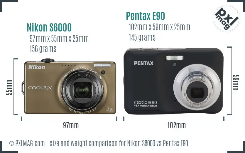 Nikon S6000 vs Pentax E90 size comparison Nikon S6000 vs Pentax E90 size comparison