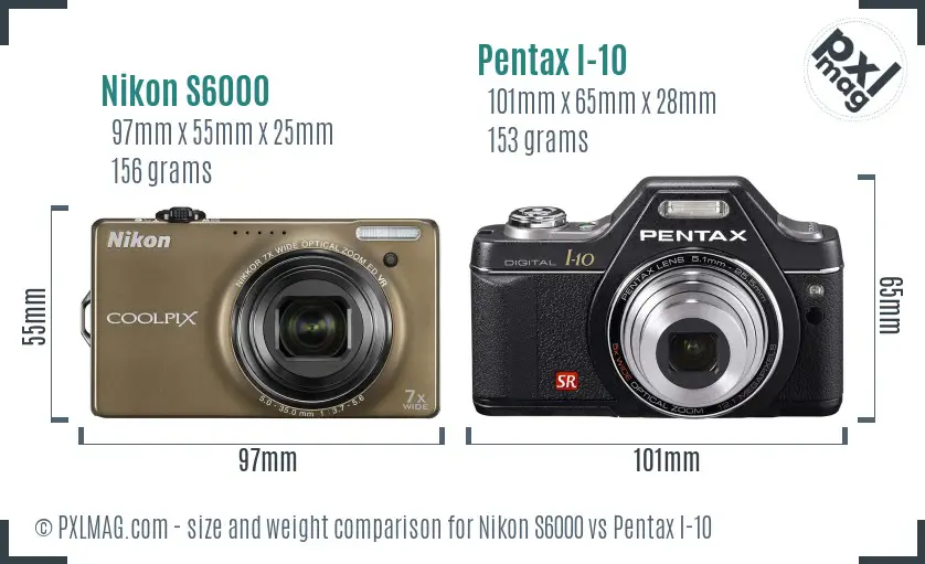 Nikon S6000 vs Pentax I-10 size comparison