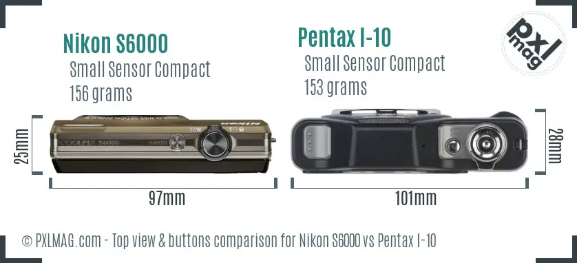 Nikon S6000 vs Pentax I-10 top view buttons comparison