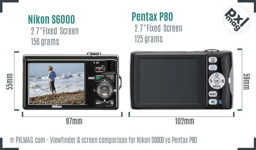 Nikon S6000 vs Pentax P80 Screen and Viewfinder comparison