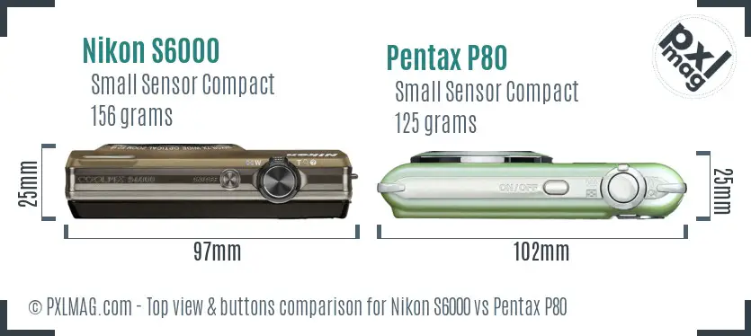 Nikon S6000 vs Pentax P80 top view buttons comparison