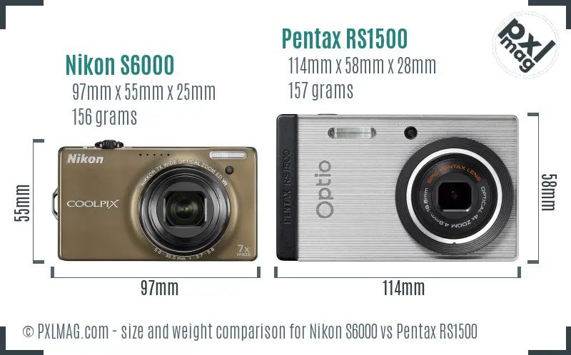 Nikon S6000 vs Pentax RS1500 size comparison Nikon S6000 vs Pentax RS1500 size comparison