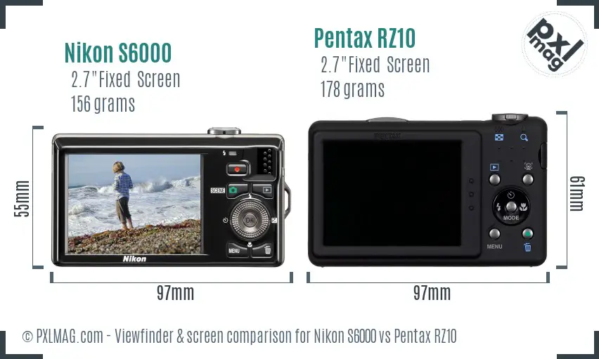 Nikon S6000 vs Pentax RZ10 Screen and Viewfinder comparison Nikon S6000 vs Pentax RZ10 Screen and Viewfinder comparison