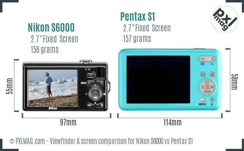 Nikon S6000 vs Pentax S1 Screen and Viewfinder comparison