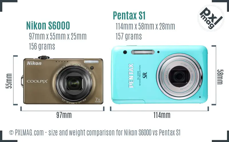 Nikon S6000 vs Pentax S1 size comparison
