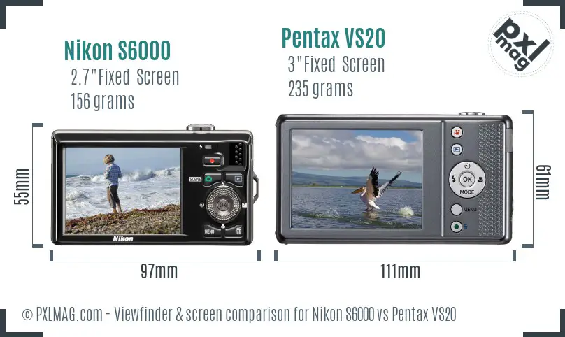 Nikon S6000 vs Pentax VS20 Screen and Viewfinder comparison