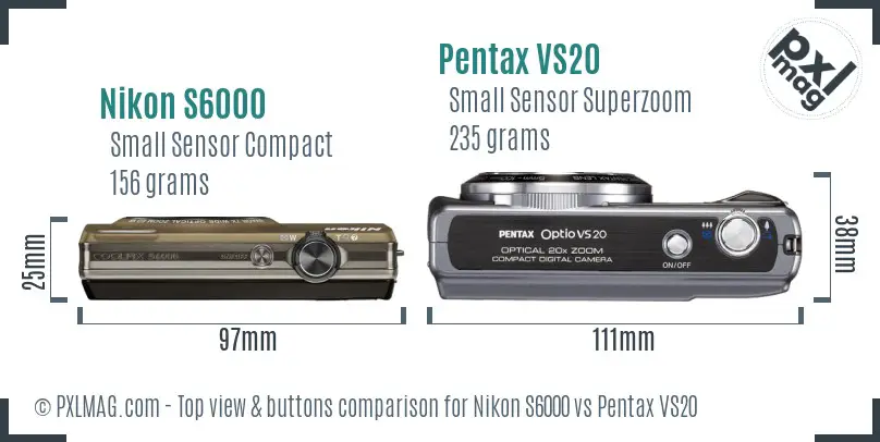 Nikon S6000 vs Pentax VS20 top view buttons comparison