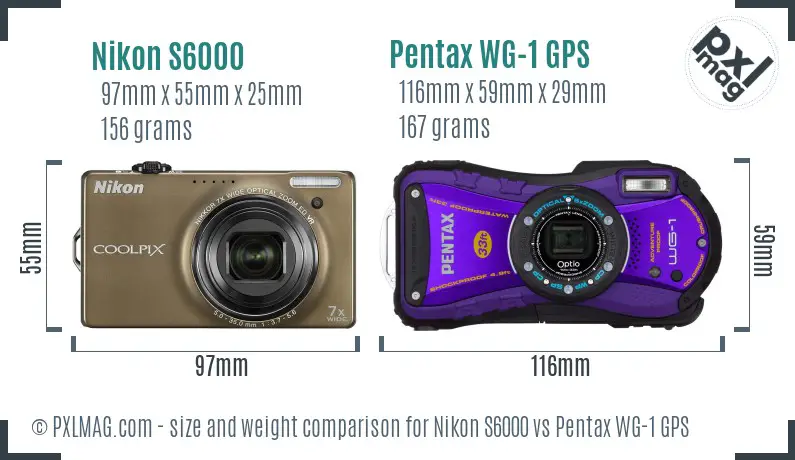 Nikon S6000 vs Pentax WG-1 GPS size comparison