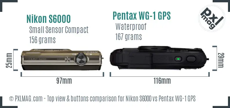 Nikon S6000 vs Pentax WG-1 GPS top view buttons comparison