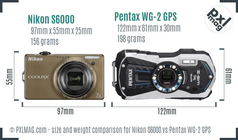 Nikon S6000 vs Pentax WG-2 GPS size comparison
