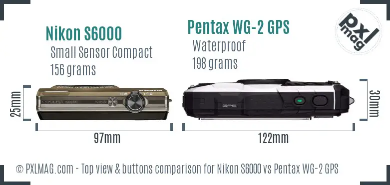 Nikon S6000 vs Pentax WG-2 GPS top view buttons comparison