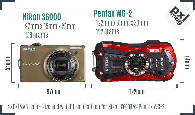 Nikon S6000 vs Pentax WG-2 size comparison Nikon S6000 vs Pentax WG-2 size comparison