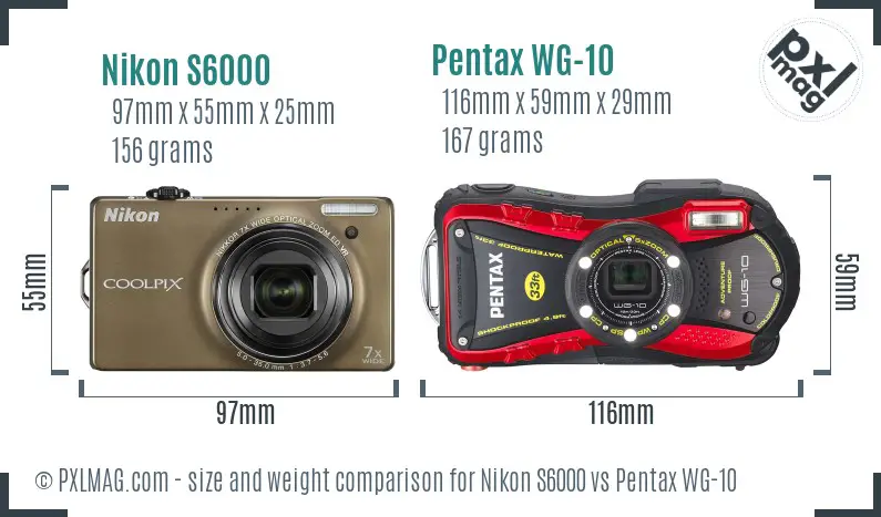 Nikon S6000 vs Pentax WG-10 size comparison