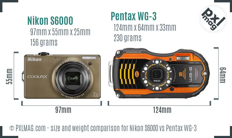 Nikon S6000 vs Pentax WG-3 size comparison Nikon S6000 vs Pentax WG-3 size comparison