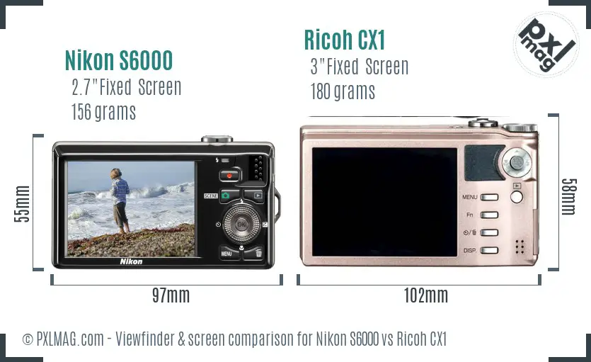 Nikon S6000 vs Ricoh CX1 Screen and Viewfinder comparison