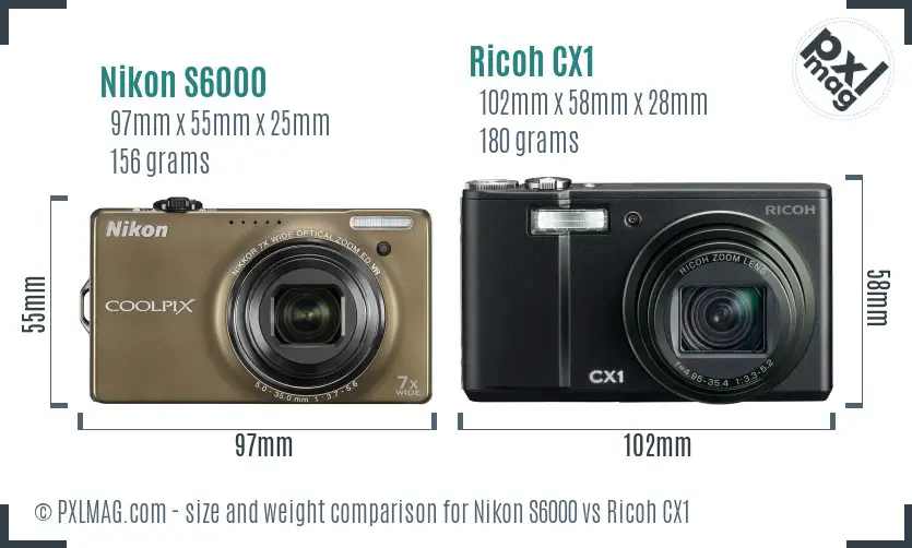 Nikon S6000 vs Ricoh CX1 size comparison