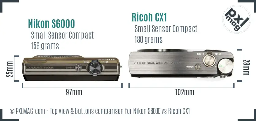 Nikon S6000 vs Ricoh CX1 top view buttons comparison